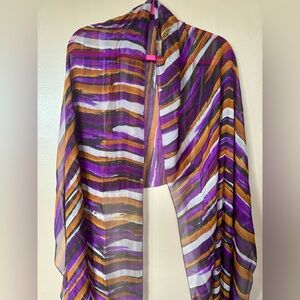 EUC 100% Silk Multi-Toned Soft Scarf Extra Long Elegant Formal Evening Wear Wrap